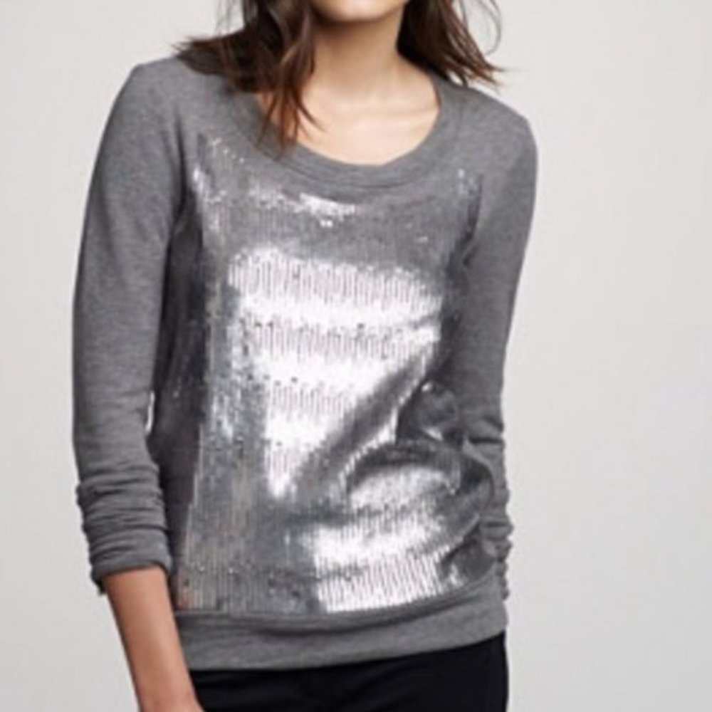 J.Crew Silver Sequin Front Cotton Sweatshirt Size XS Grey. 100% cotton top.